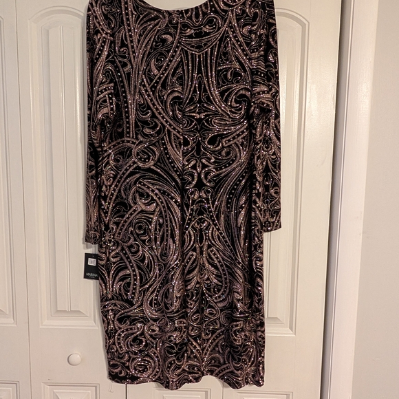 MARINA Black and Pink Long Sleeve Paisley Dress - Picture 6 of 6